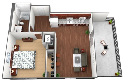 Floor plan for 1 bed, 1 bath, 584 sqft